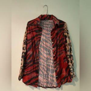 David Cline Womens Animal Print Button Up Blouse